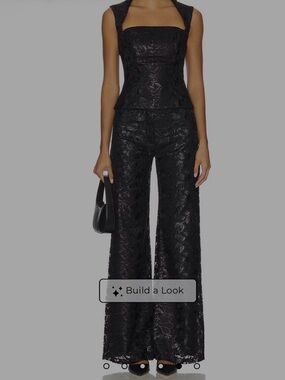 Amanda Uprichard Womens Black Lace Textured Wide-Leg Pants